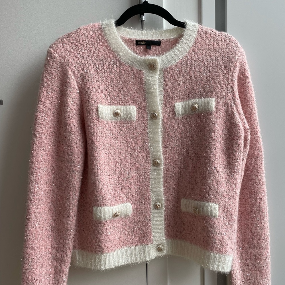 Maje Lurex Pink Cardigan
